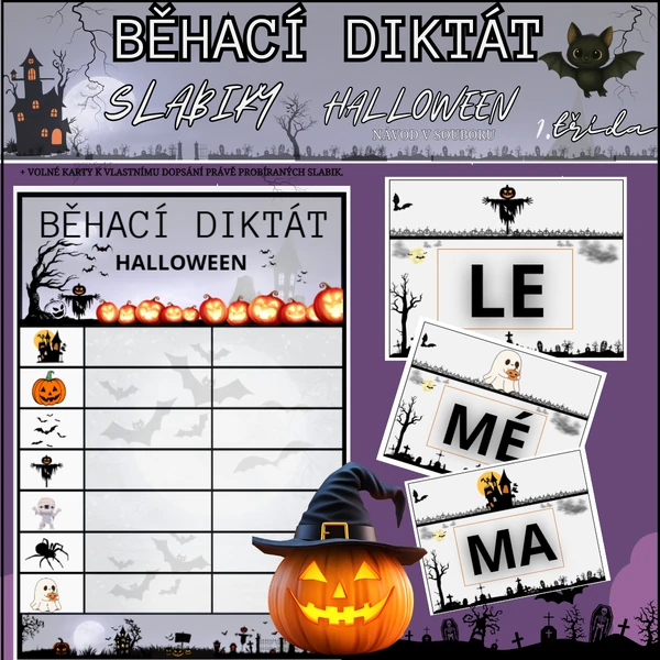 Halloween - běhací diktát - 1. třída - Slabiky
