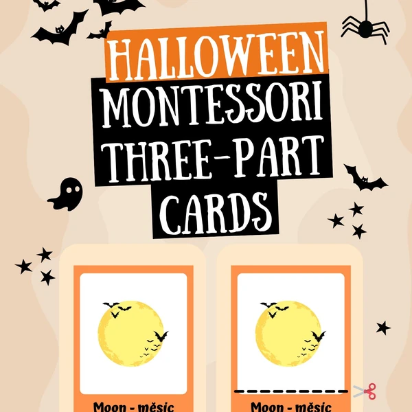 🎃Česko-anglické Montessori třísložkové karty: Halloween