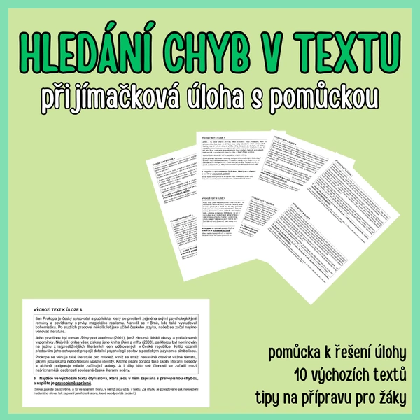 PŘIJÍMAČKOVÁ PŘÍPRAVA: Hledání chyb v textu (materiál s pomůckou)