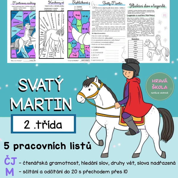 SVATÝ MARTIN - 11. 11. - ČJ + M - 2. TŘÍDA - 5 PL + řešení