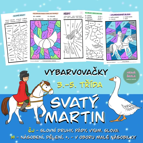 SVATÝ MARTIN - VYBARVOVAČKY - ČJ + M - 3.-5. TŘÍDA + řešení
