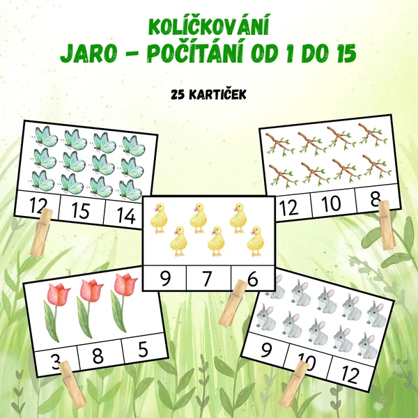 Kolíčkování JARO - počítání od 1 do 15