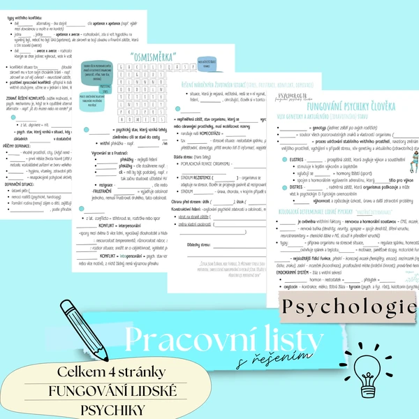 PSYCHOLOGIE - Fungování lidské psychiky, PL s řešením