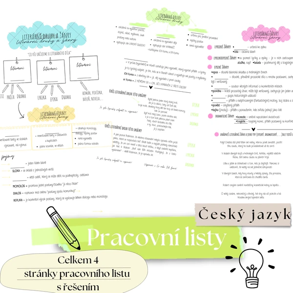 Pracovní list LITERÁRNÍ DRUHY A ŽÁNRY s řešením