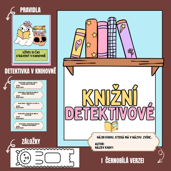 Knižní detektivové/ gramotnost čtenáře, knihovna, orientace v knihovně, kniha