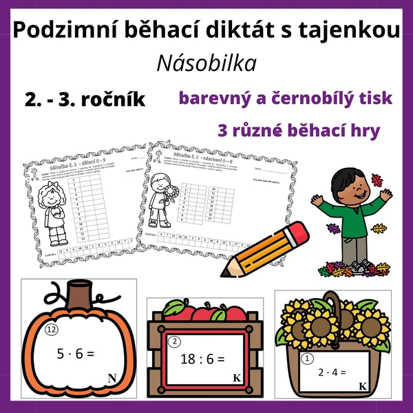 Podzimní běhací diktáty s tajenkou - násobilka