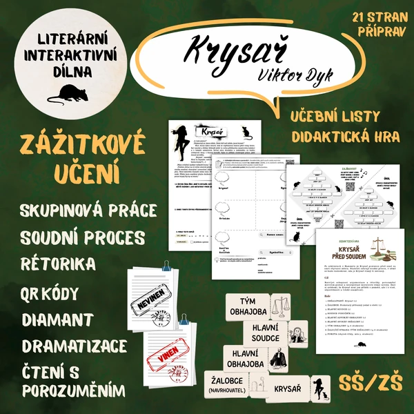 KRYSAŘ, V. DYK: LITERÁRNÍ DÍLNA, UČEBNÍ LIST, DIDAKTICKÁ HRA
