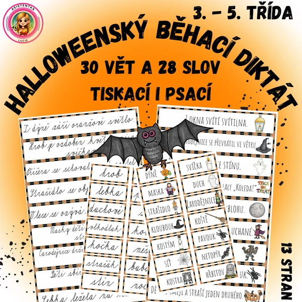Halloweenský běhací diktát 3.-5. třída - 30 vět a 28 slov tiskací a psací