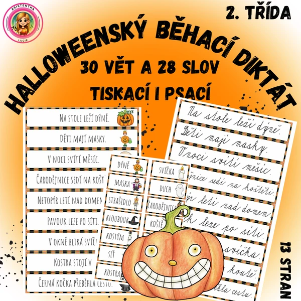 Halloweenský běhací diktát 2. třída - 30 vět a 28 slov tiskací a psací