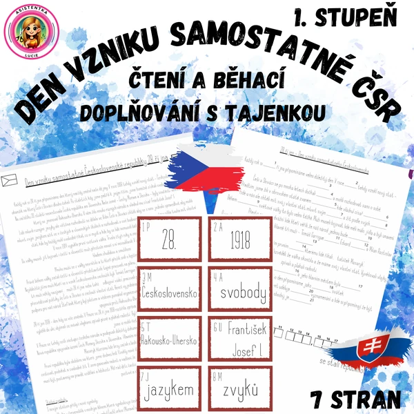 Den vzniku samostatného československého státu 28. října - čtení a běhací doplňování s tajenkou