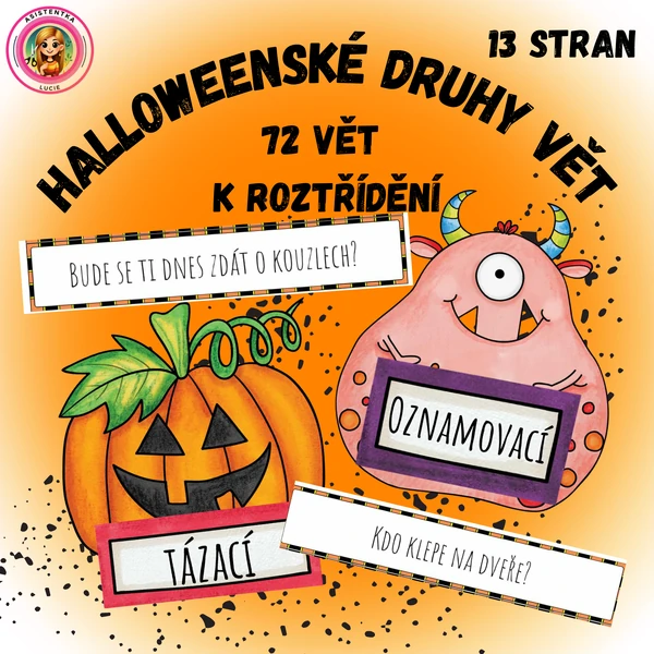 Halloweenské druhy vět - 72 vět k roztřídění