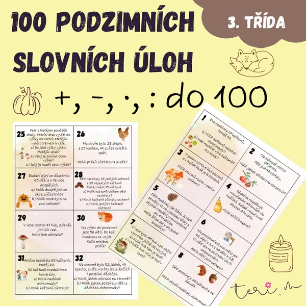 SLOVNÍ ÚLOHY - PODZIM (počítání do 100)