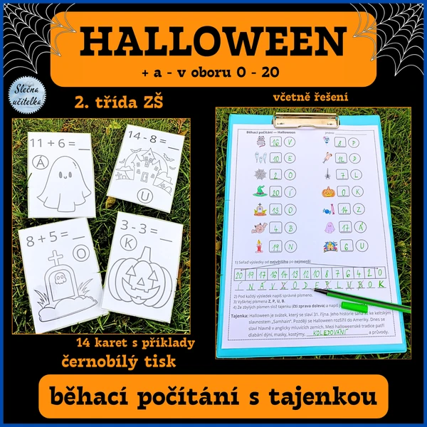 BĚHACÍ POČÍTÁNÍ S TAJENKOU - HALLOWEEN (+ a - v oboru 0 - 20)