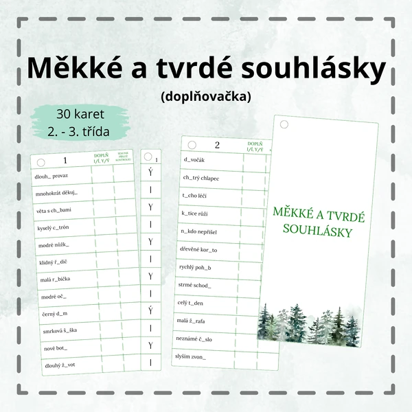 Měkké a tvrdé souhlásky - doplňovačka