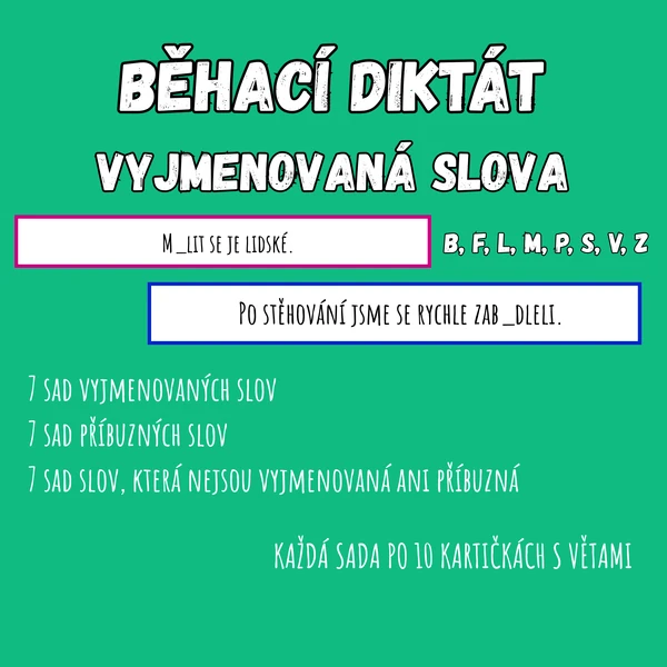 BĚHACÍ DIKTÁT - vyjmenovaná slova po B, F, L, M, P, S, V, Z