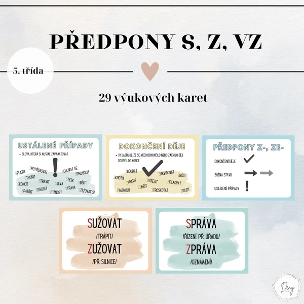 Předpony S, Z, VZ - výukové karty