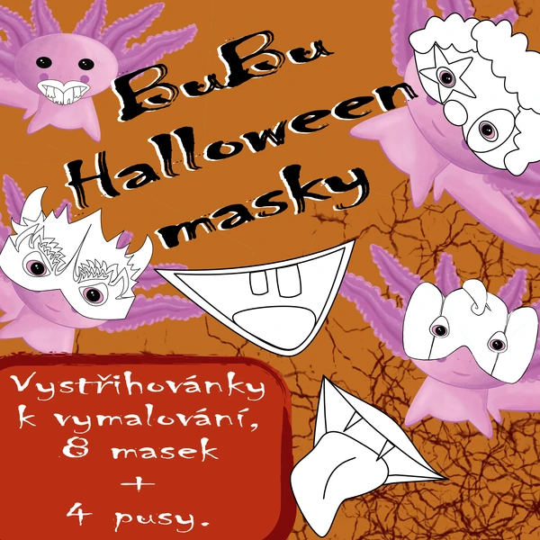 BuBu Halloweenské masky - černobílá verze k vymalování