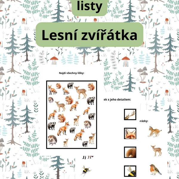 Lesní zvířátka - pracovní listy, různá obtížnost