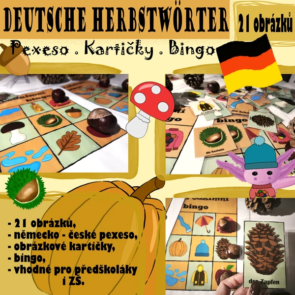 Deutsche Herbstwörter - pexeso, bingo, demonstrační kartičky