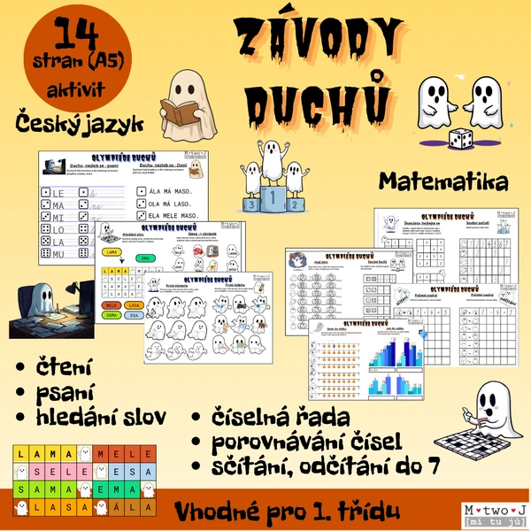 Závody duchů - matematika, český jazyk pro 1. třídu