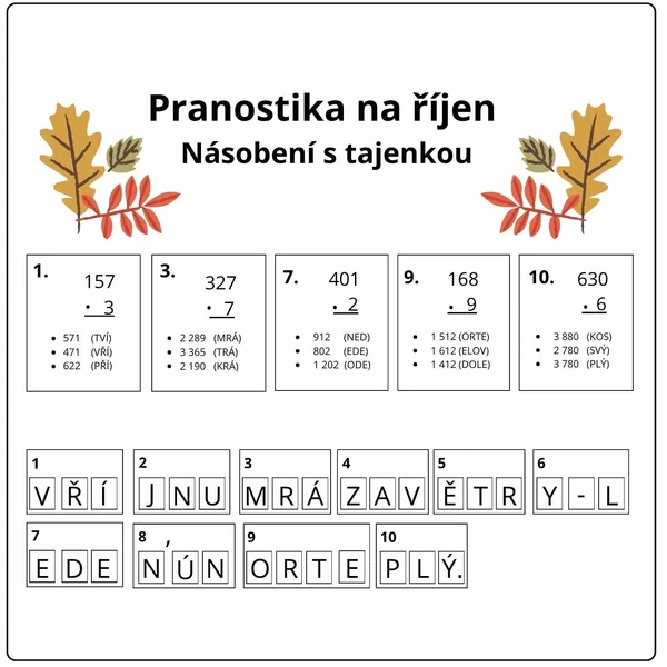 Násobení s tajenkou (Pranostika na říjen) 