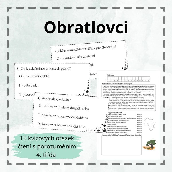 Obratlovci - opakování a čtení s porozuměním