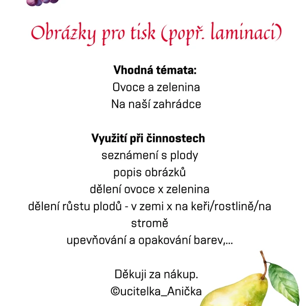 Ovoce a zelenina - tisk a laminace