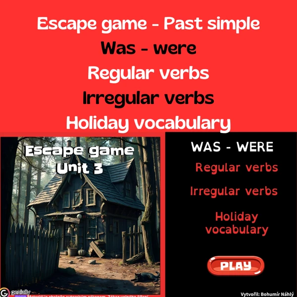 Was/were, reg. and irr. verbs, holiday vocab - úniková hra