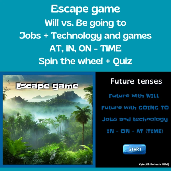 Future tenses, AT, IN, ON, jobs, technology - úniková hra