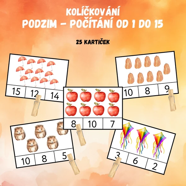 Kolíčkování PODZIM - počítání od 1 do 15