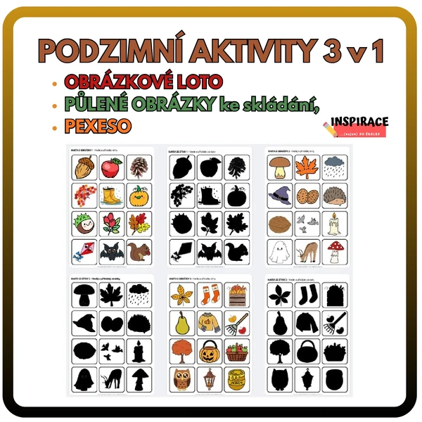 3 v 1 - PODZIMNÍ LOTO / PEXESO / SKLÁDAČKA 