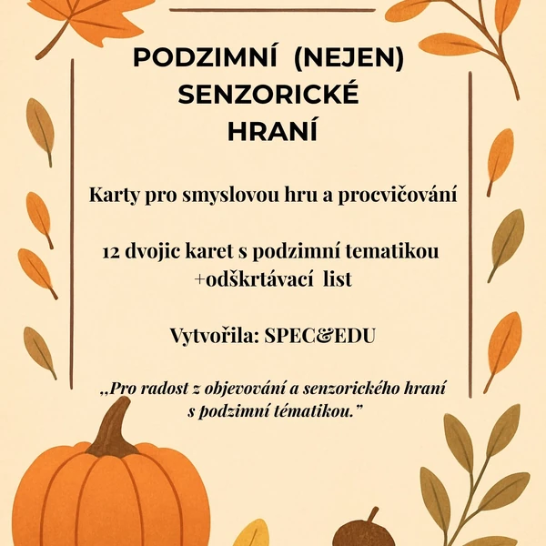 Podzimní výukové karty+ odškrtávací list (nejen) pro senzorické hraní