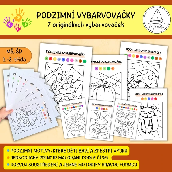 Podzimní vybarvovačky - malování podle čísel