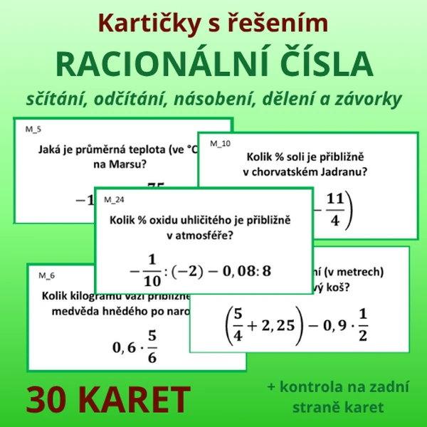 Kartičky s řešením – zajímavosti – racionální čísla (desetinná čísla a zlomky, záporná čísla)
