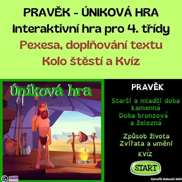 Pravěk - interaktivní úniková hra pro 4. a 6. ročníky