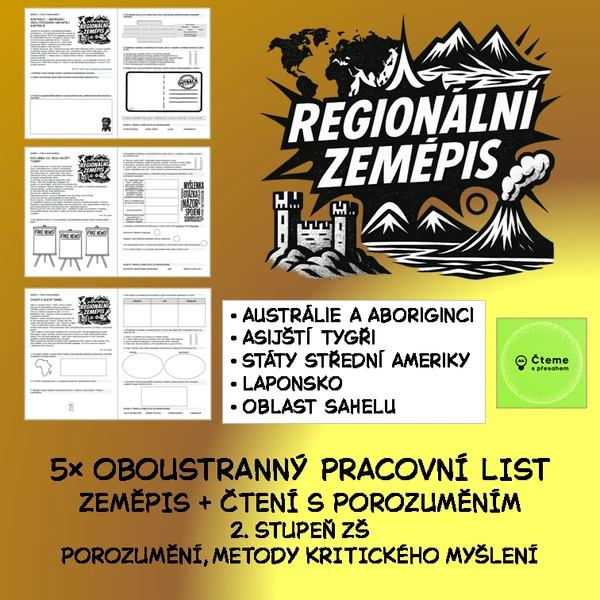 Regionální zeměpis svět - 5 oboustranných PL na čtení s porozuměním