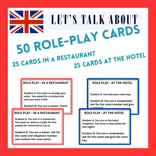 ROLE PLAY RESTAURANT HOTEL CONVERSATION CARDS