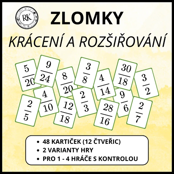 Krácení a rozšiřování zlomků - Kartičky