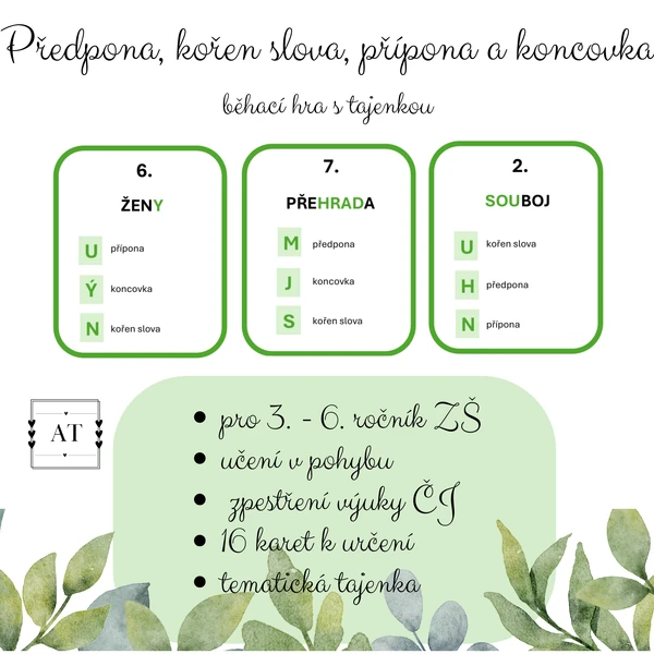 Předpona, kořen slova, přípona a koncovka - běhací hra s tajenkou