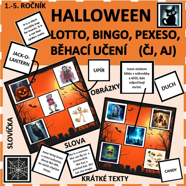 HALLOWEEN - LOTTO, BINGO, PEXESO, BĚHACÍ UČENÍ
