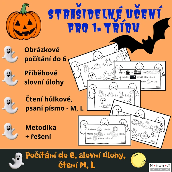 Strašidelné učení pro 1. třídu (počítání do 6, slovní úlohy, čtení slabik M,L)