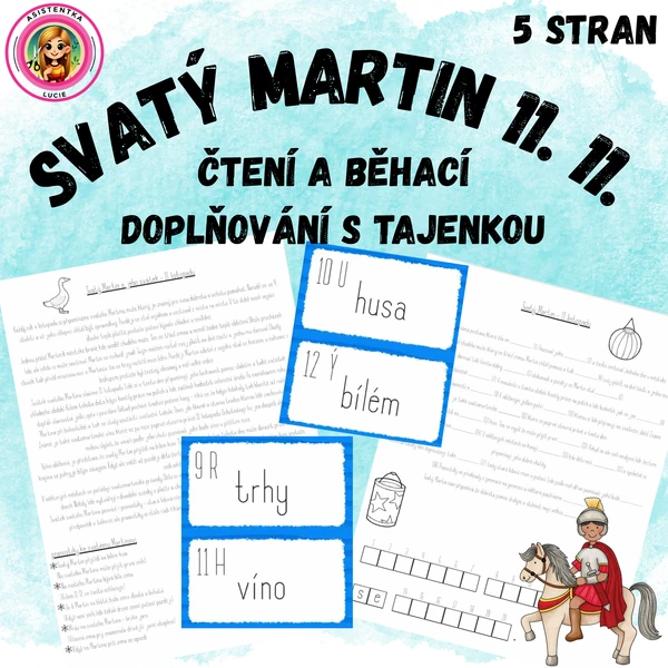 Svatý Martin - čtení a běhací doplňování s tajenkou