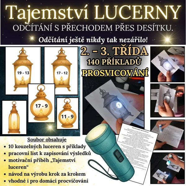 ODČÍTÁNÍ S PŘECHODEM PŘES 10 - Tajemství LUCERNY - Odčítání ještě nikdy tak nezářilo!