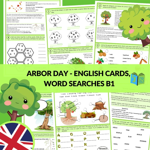 Den stromů / Arbor day - english cards, word searches B1
