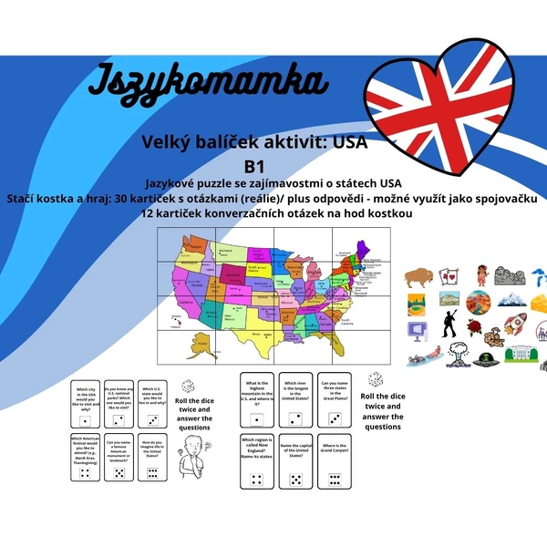 Balíček aktivit o USA (a jazykové puzzle o zajímavostech) B1