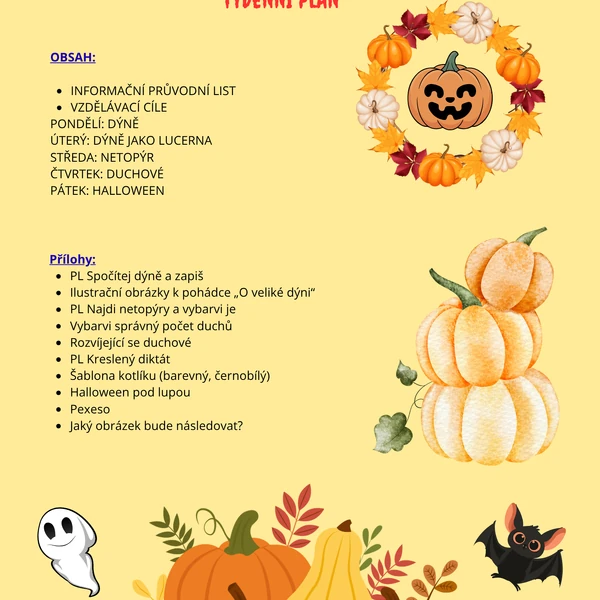 Halloweenský týden v MŠ, týdenní plán