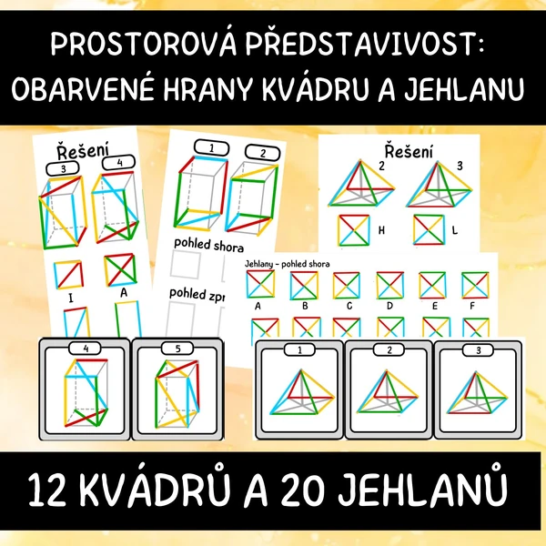 Prostorová představivost: obarvené hrany kvádru a jehlanu