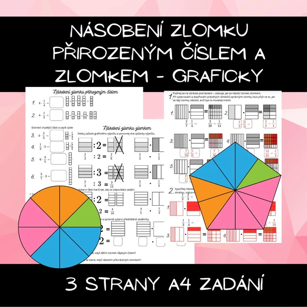 Násobení zlomku přirozeným číslem a zlomkem graficky