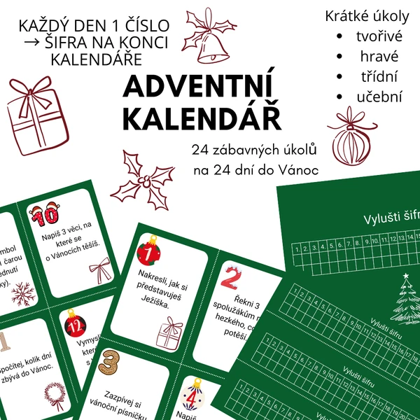 Adventní kalendář s úkoly - 24 krátkých úkolů na 24 dní s šifrou