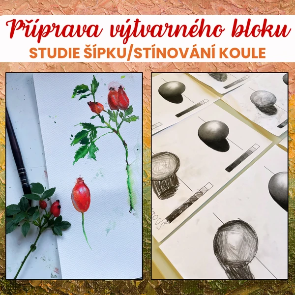 Příprava do výtvarky, studie šípku a princip stínování koule 